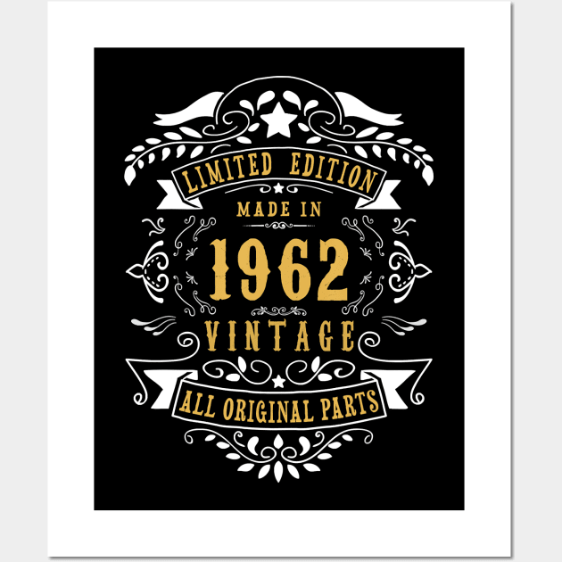 58 Years Old Made in 1962 Vintage 58th Birthday Gift Idea T-Shirt Wall Art by Hot food